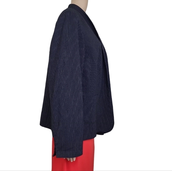 Coldwater Creek Blazer Womens Black White Striped Jacket Open Front - Picture 2 of 8